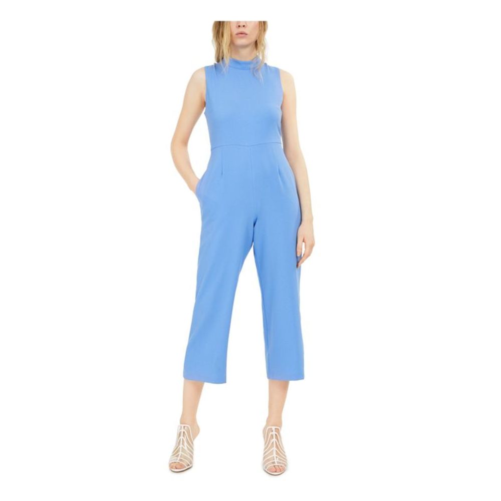 INC DRESS Womens Blue Stretch Sleeveless Mock Neck Evening Cropped Jumpsuit 12